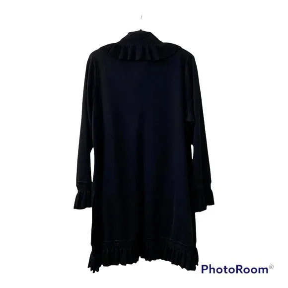 Misook Black Ruffle Waterfall Long-Lined Open Front Cardigan Duster with Belt M - Picture 4 of 4